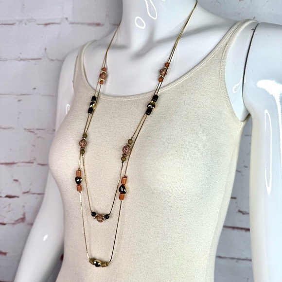 18 Inch Puffy Hearts and Beads Double Strand Gold Plated Island Necklace - Picture 12 of 15